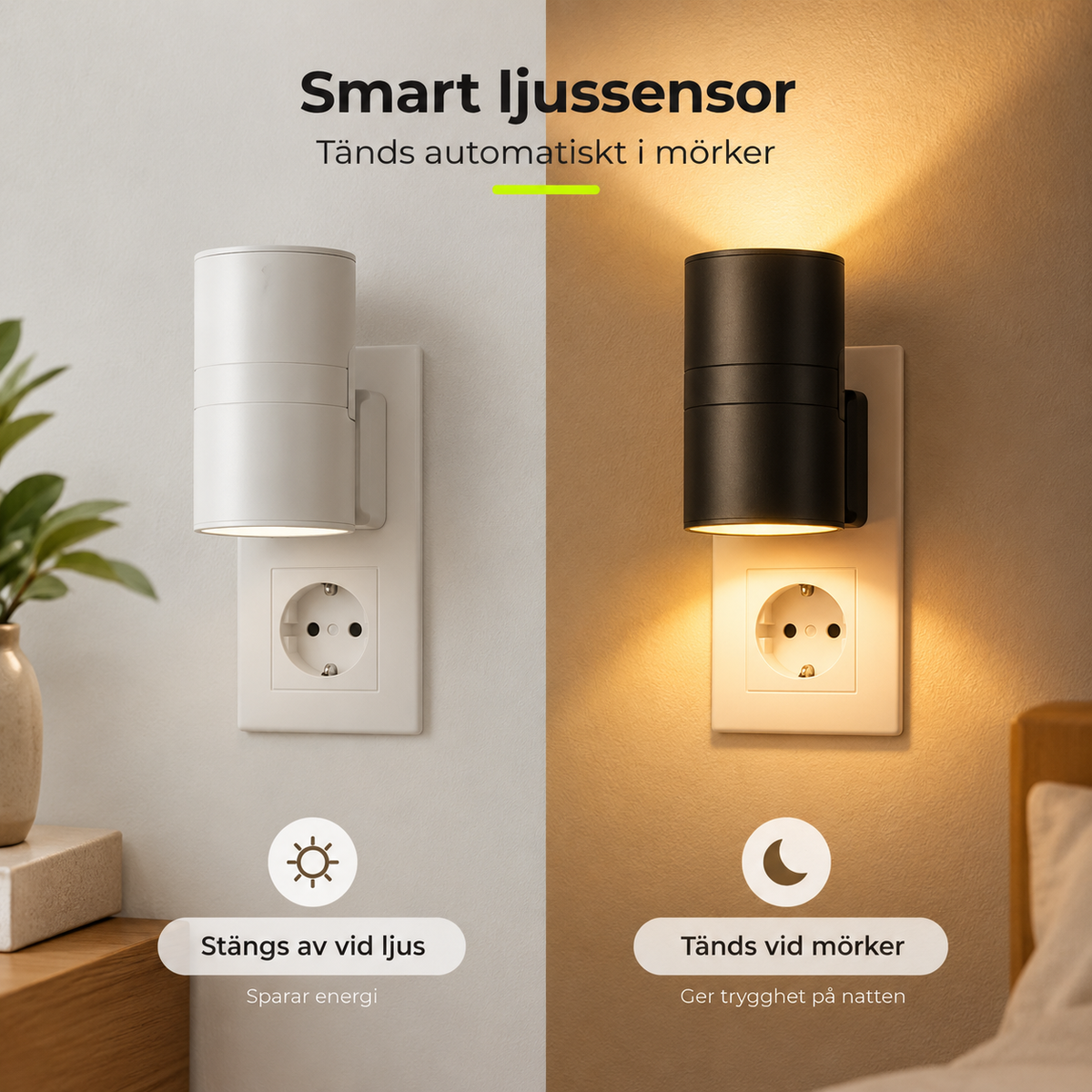 Smart LED-vägglampa med ljussensor